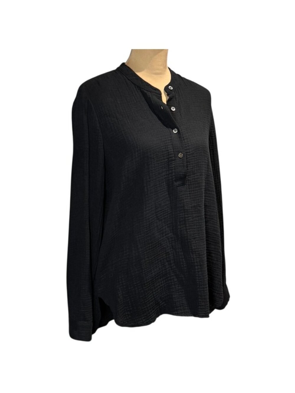 Jenni Kayne Henley Gauze Shirt Sz S Black Cotton Oversized Minimalist - Picture 2 of 9